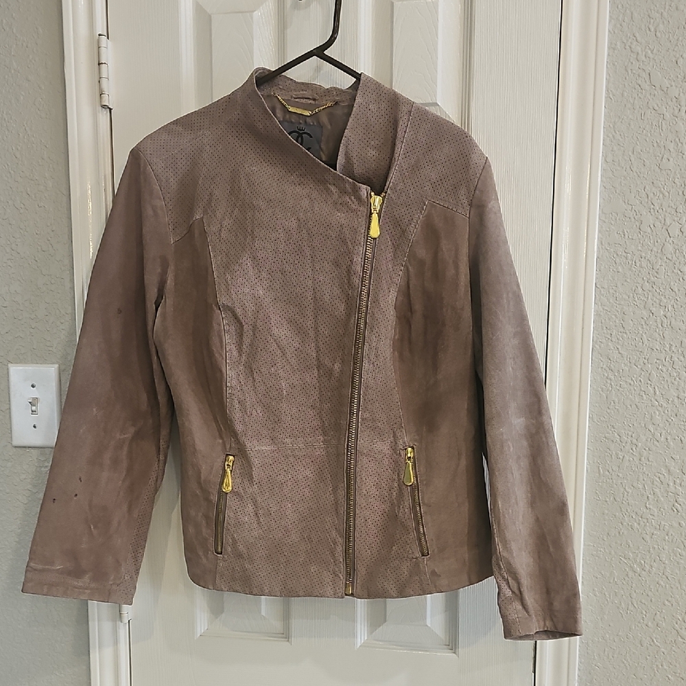 Queen Collection Genuine Leather Perforated Moto Jacket 1X Taupe